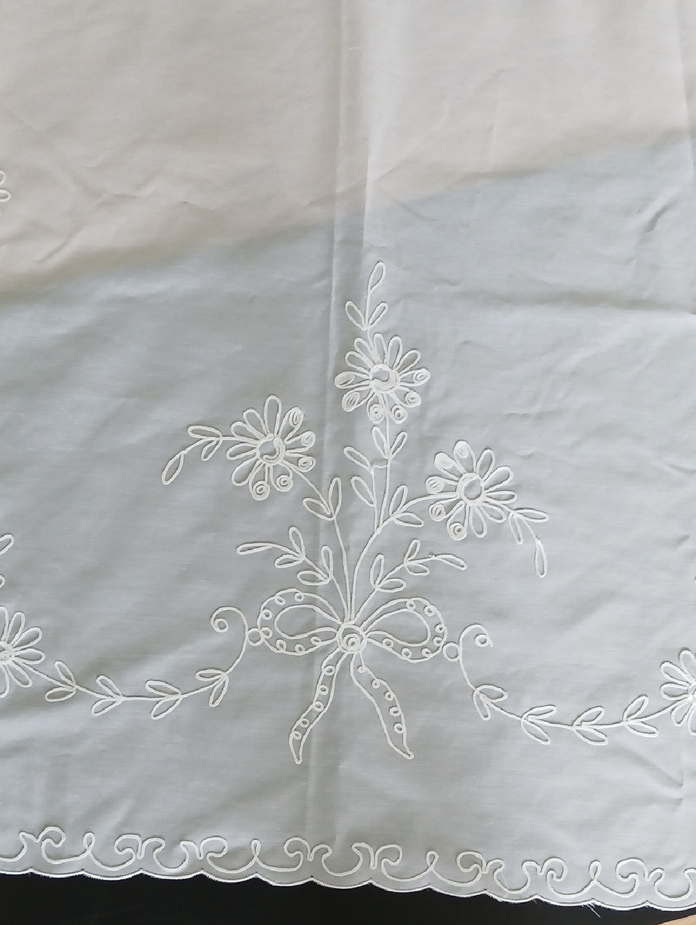 White Embroidered Floral Sheer Cafe Curtains Rod Pocket 2-30" L Panels 36" W